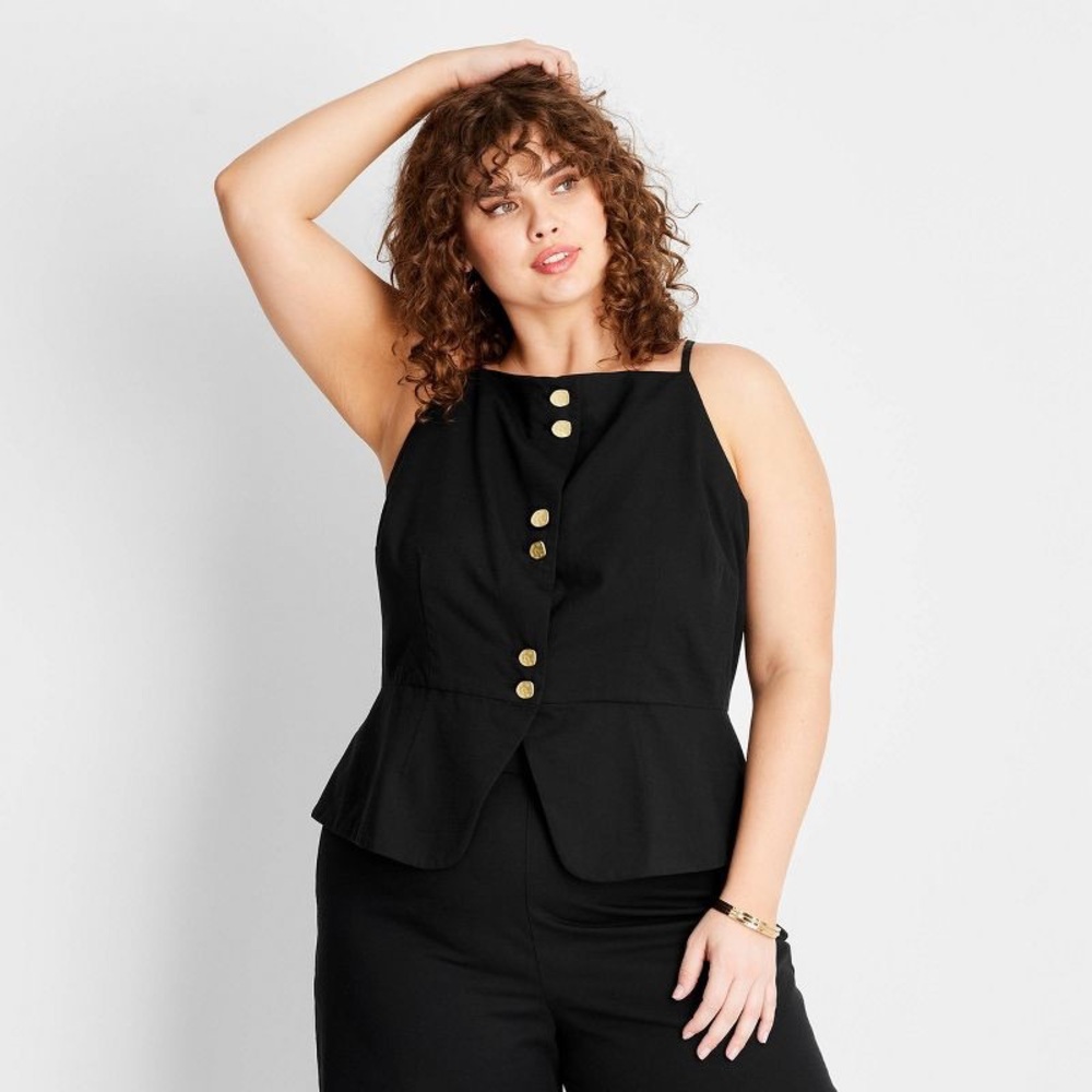 Future Collective™ with Jenee Naylor Women's Button-Front Square Neck Peplum Top